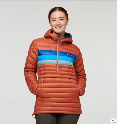 NWT $275 Cotopaxi Fuego Down Hooded Pullover Jacket Spice Stripes Women s XL