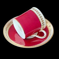 Vintage Aynsley Demitasse Teacup & Saucer Burgundy White Gold MCM