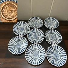 Twisted auspicious design blue and white set of 8 Japanese tableware antique mar
