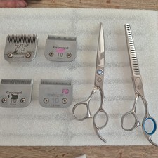 Topaz Grooming Scissors x 2 pairs with 4 Clipper Heads 