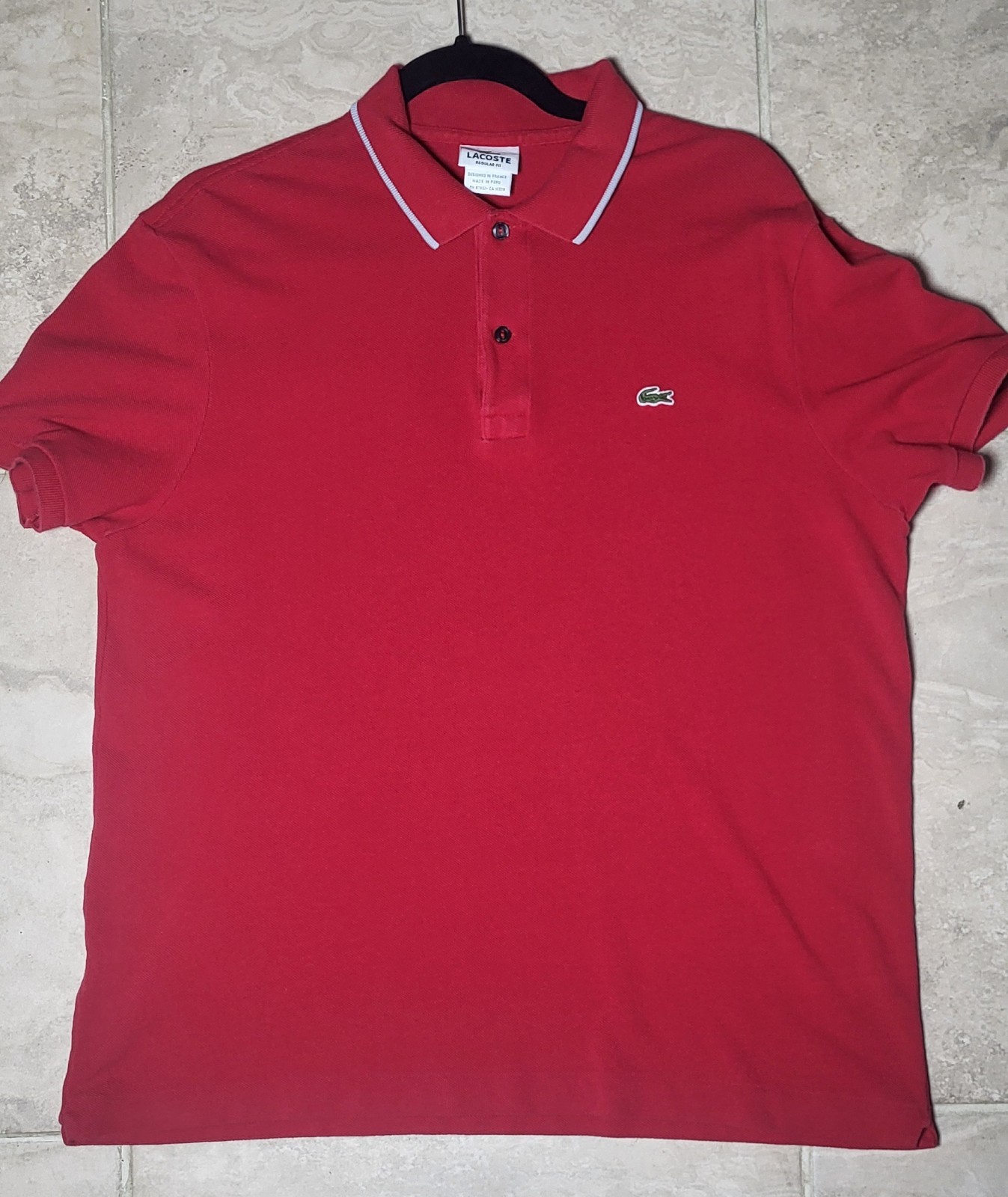 Lacoste Regular Fit Polo Shirt Red 100% Cotton Men's L Short Sleeve Collared