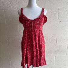 American Eagle Red Floral Lace-Up Ruffle Mini Dress