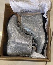 Lucky Brand Girls Boots Size 2 Silver Glitter Zip Up