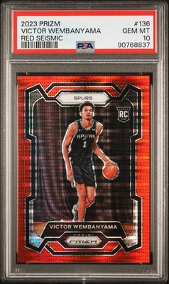 2023 PANINI PRIZM RED SEISMIC #136 VICTOR WEMBANYAMA ROOKIE RC 79/299 PSA 10