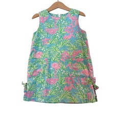 Lilly Pulitzer Girls Vintage Flamingo Print Shift Dress Blue Pink Green Size 4