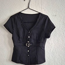Damen Bluse Kurzarm schwarz/weiß gestreift S...
