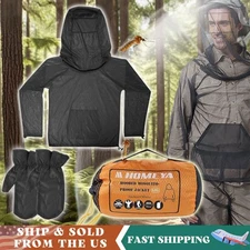 Unisex Outdoor Mosquito Jacket with Hood & Mitts Lightweight Bug-Proof Mesh Net