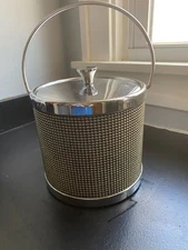 Mid-Century Hollywood Regency Gold Beaded Ice Bucket with Chrome Liner, Japan