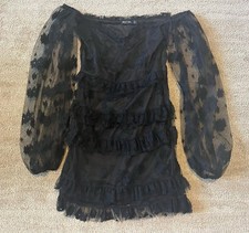 Nasty Gal Short Black Lace Off Shoulder Long Sleeve Dress Lined Size 2