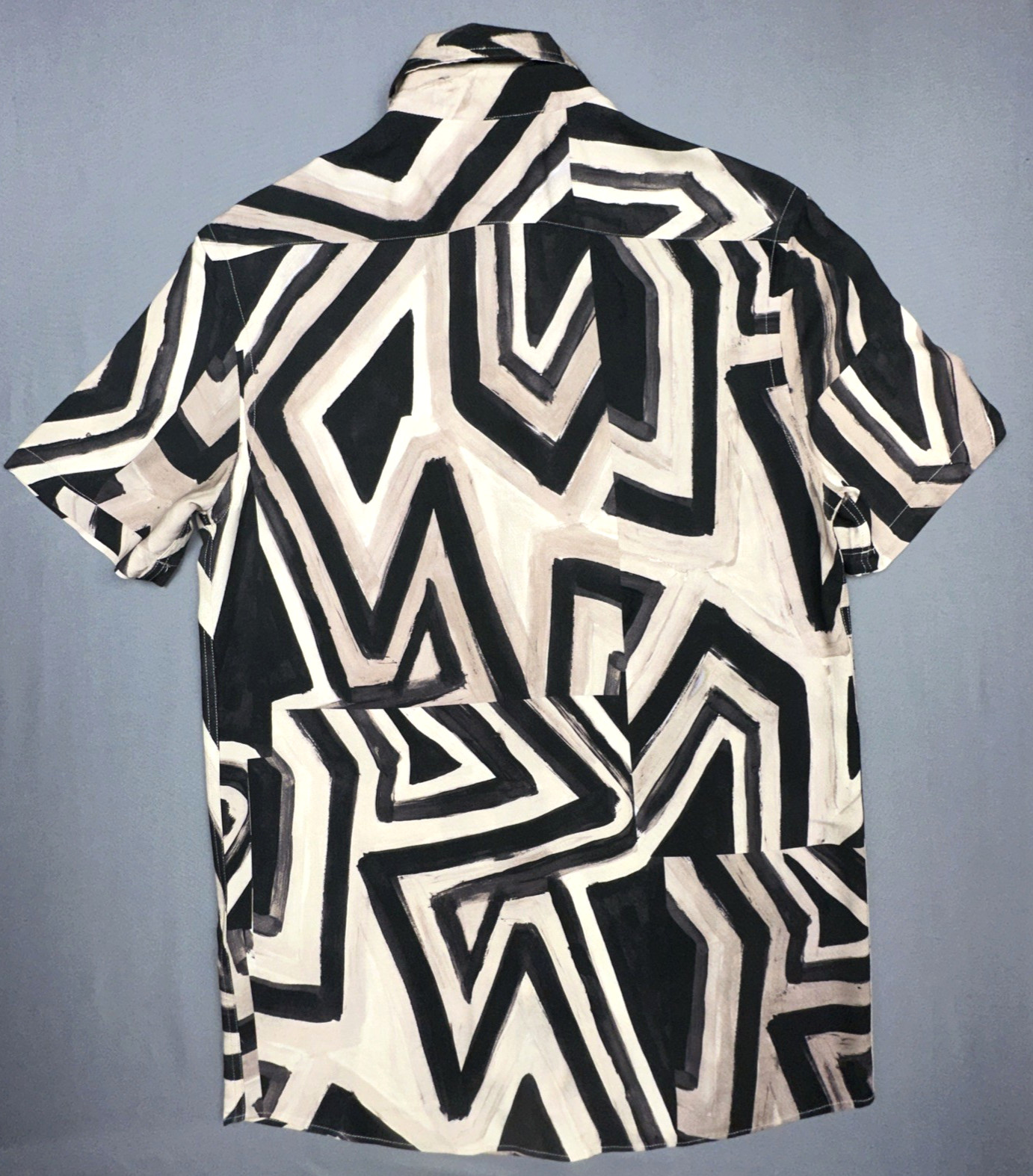 Zara Mens Geometric Abstract Print Shirt Small Regular Fit Beige Brown Black NWT image 6