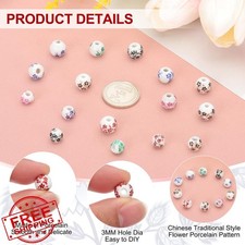 PATIKIL 100pc Red Ceramic Flower Beads 8mm Round Jewelry Making