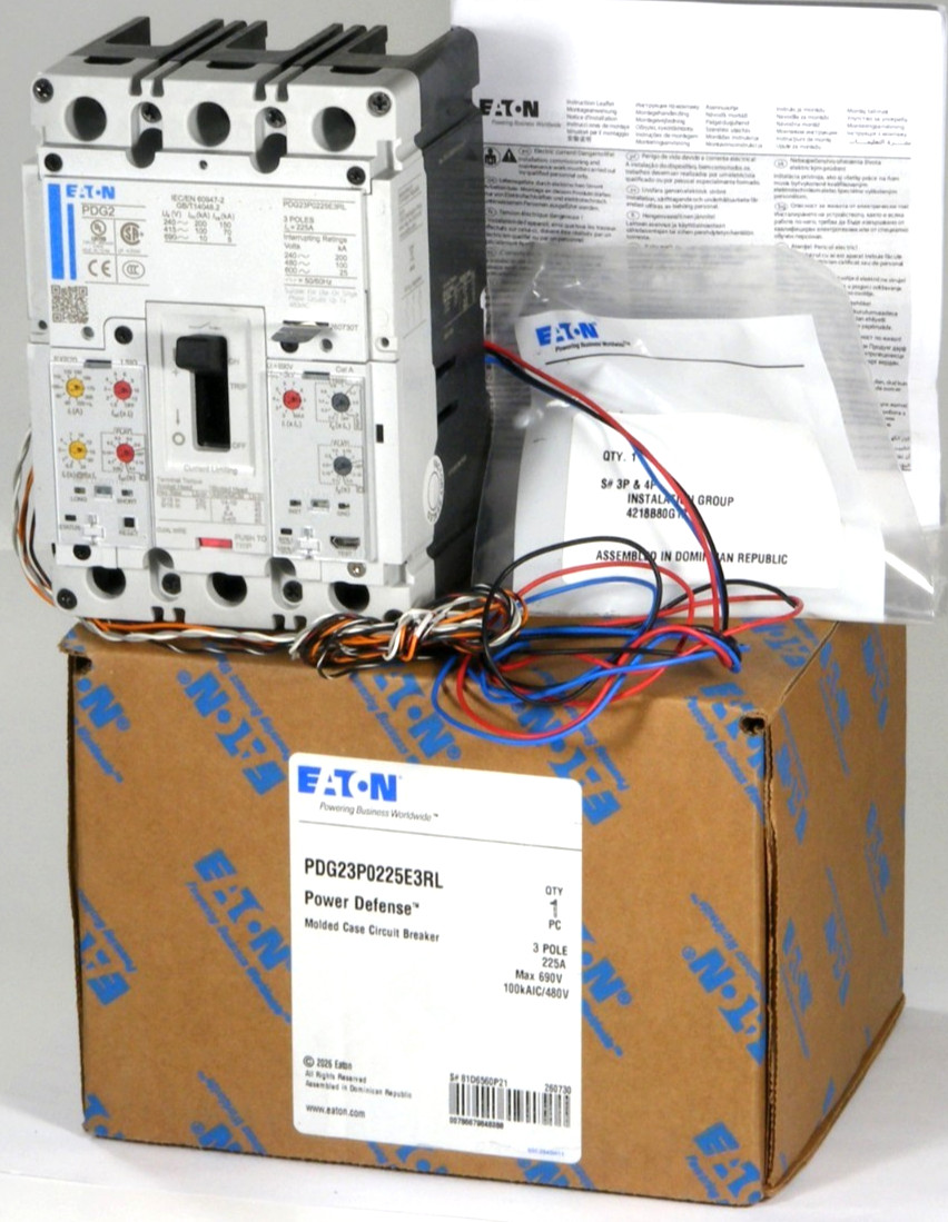 NEW Eaton PDG23P0225E3RL Circuit Breaker, PXR20 LSIG, 3P 225A 600V 100kA, Lugs B