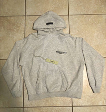 Essentials Fear of God Gray Men's Pullover Hoodie Logo Pockets Size M