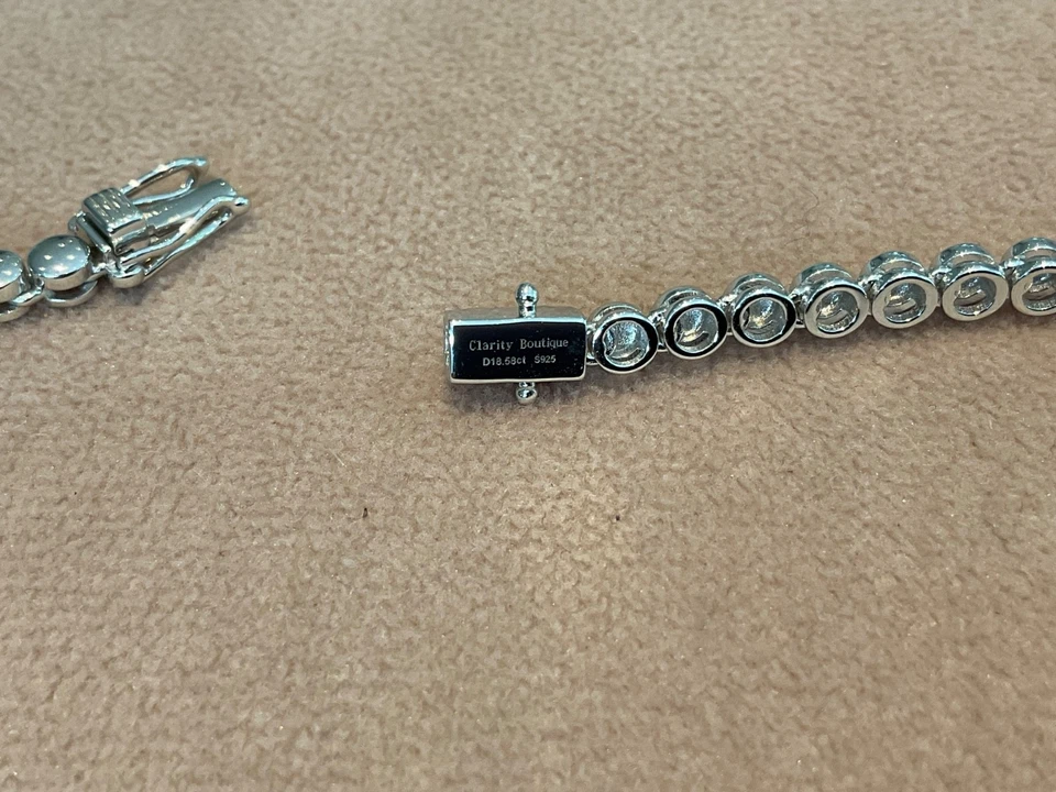 "Collar de tenis de corte redondo de diamantes de laboratorio de 18,58 quilates enchapado en platino 925 16"" pulgadas" Foto 2 de 4