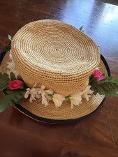 The Scala Collection Straw Hat Black Trim Removable Flowers