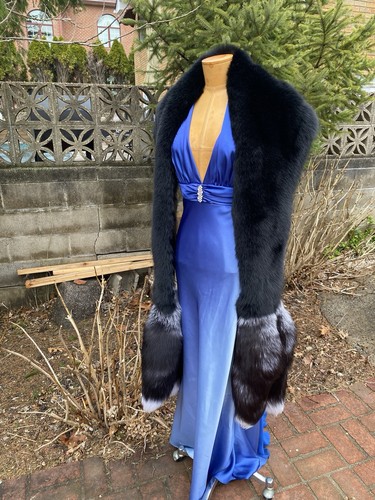 Monroe Style Real Full Pelt Black Fox Stole Wrap New item Evening Made in USA - Picture 5 of 14