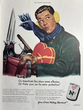 Conoco Motor Oil Nth Valentines Day Car Protection Oil Plates VTG Print Ad 1948