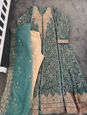 Green And Gold Asian 4 Piece Pakistani Wedding Guest Outfit Size Medium