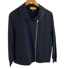 St. John Women's L Asymmetrical Zipper Bomber Jacket Solid Black Sporty Casual