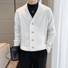 Men's Knitted Cardigan V Neck Korean Style Casual Sweater Fashion Jacket Jumpers
