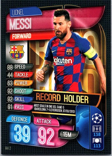 2019-20 Topps Match Attax UEFA Champions  Lionel Messi All-Time Record Holder