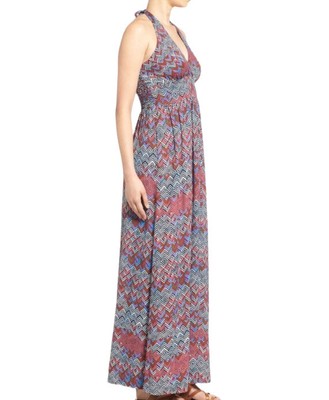Ella Moss Kaliso Print Halter Maxi Dress herringbone print Size L Multicolored