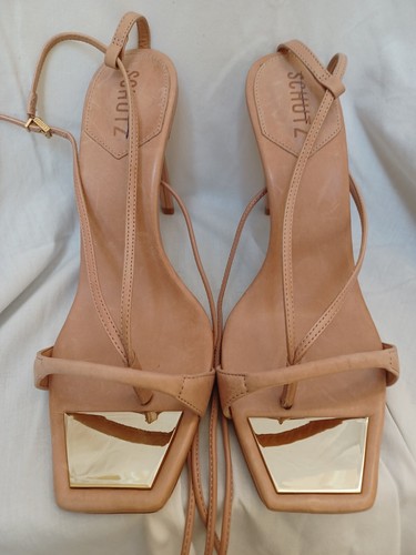 New SCHUTZ Beige Vikki Lace Up Square Thong Toe Stiletto Sandals Brazil US 11 - Picture 4 of 7