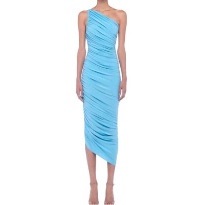 NEW Norma Kamali Diana Gown Powder Blue Size Large Rouched One Shoulder Dress