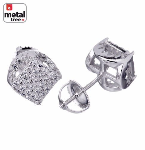 Pendientes de tachuelas posteriores laterales de piedra de bloque cuadrado plano de plata 925 para hombre hip hop - Imagen 3 de 11