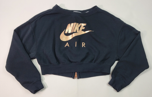 Nike Air Womens Sweatshirt Size XS Black/Gold Cropped Back Zipper Graphic
