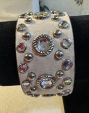 Leather Tan Snap Bracelet W/Studs  Rhinestones