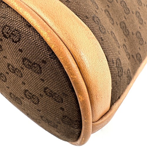 Vintage GUCCI Hufeisen Schultertasche Leder Canvas Braun Logo Gold Hardware - Bild 22 von 24
