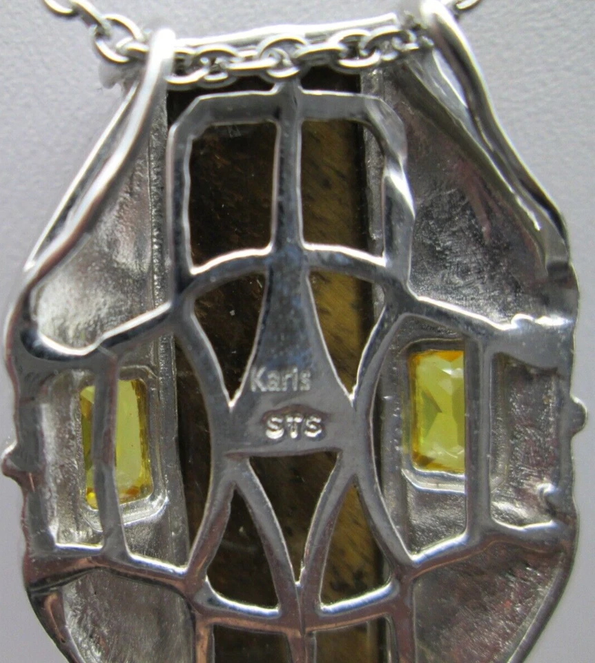 Collar Karis Estate ojo de tigre genuino amarillo estrás acero inoxidable 18" Foto 2 de 4