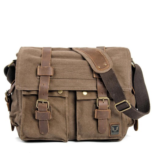 Military Canvas Leather Shoulder Satchel Crossbody Casual Bag Men Messenger Bags - Picture 28 of 38