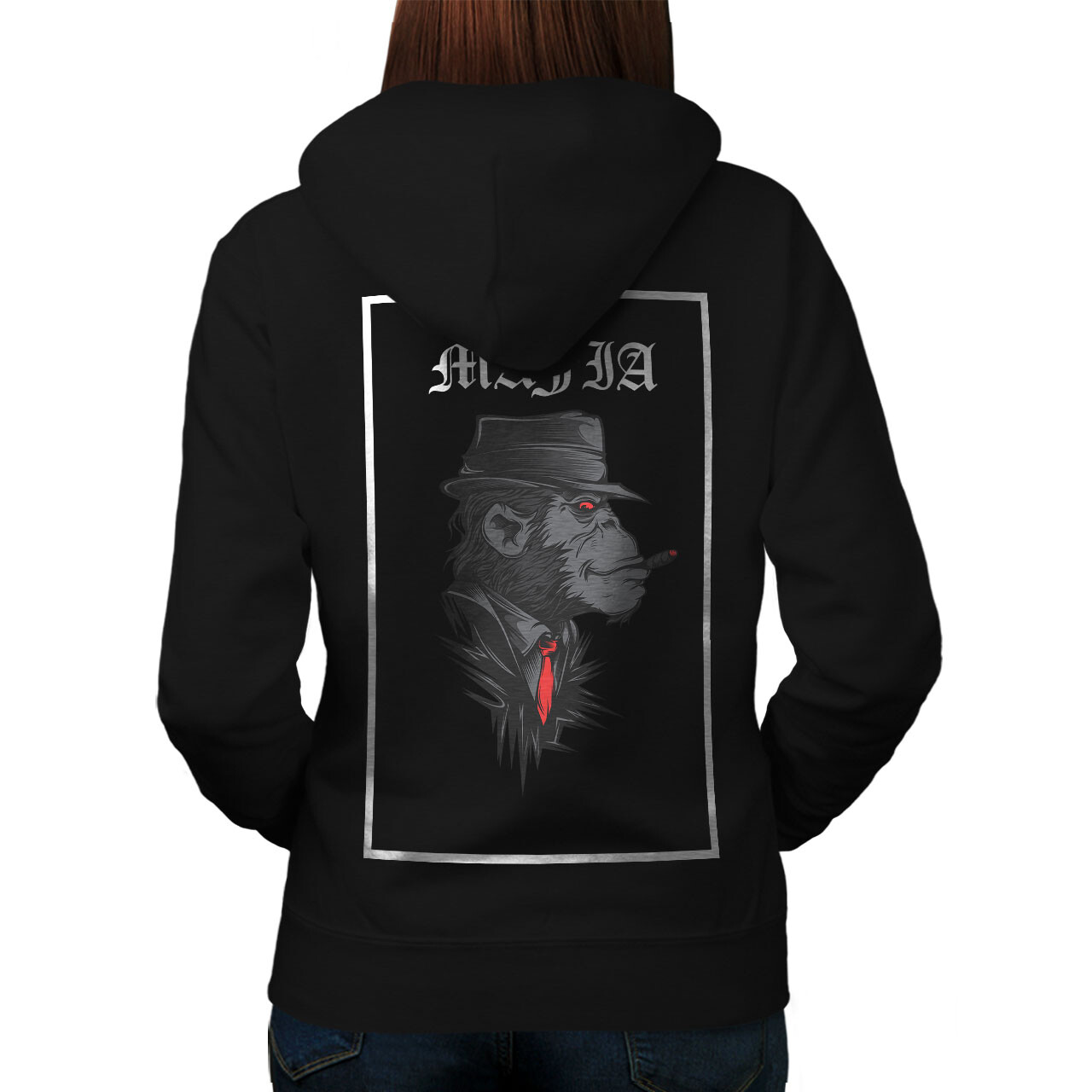Wellcoda Mafia Monkey Thug Womens Hoodie Back