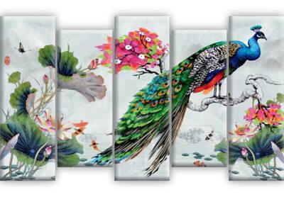Set of 5 Beautiful Peacock UV Textured Painting 18 Inch X 30 Inch