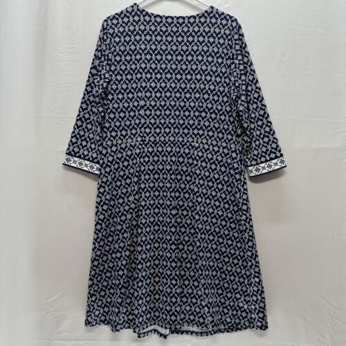 Abito Talbots 1X maglia finta avvolgente blu navy stampa geo scollo a V manica 3/4 ginocchio - Foto 3 di 8