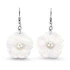 Hand Carved Seashell Tropical Flower with Pearl Inlays Dangle Earrings