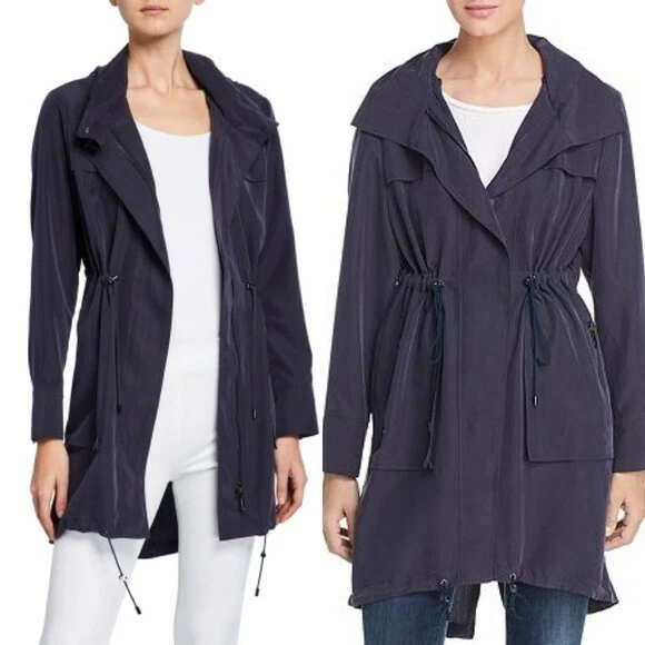 Nwt Elie Tahari Daria Hooded Fishtail Coat Blue Size XL