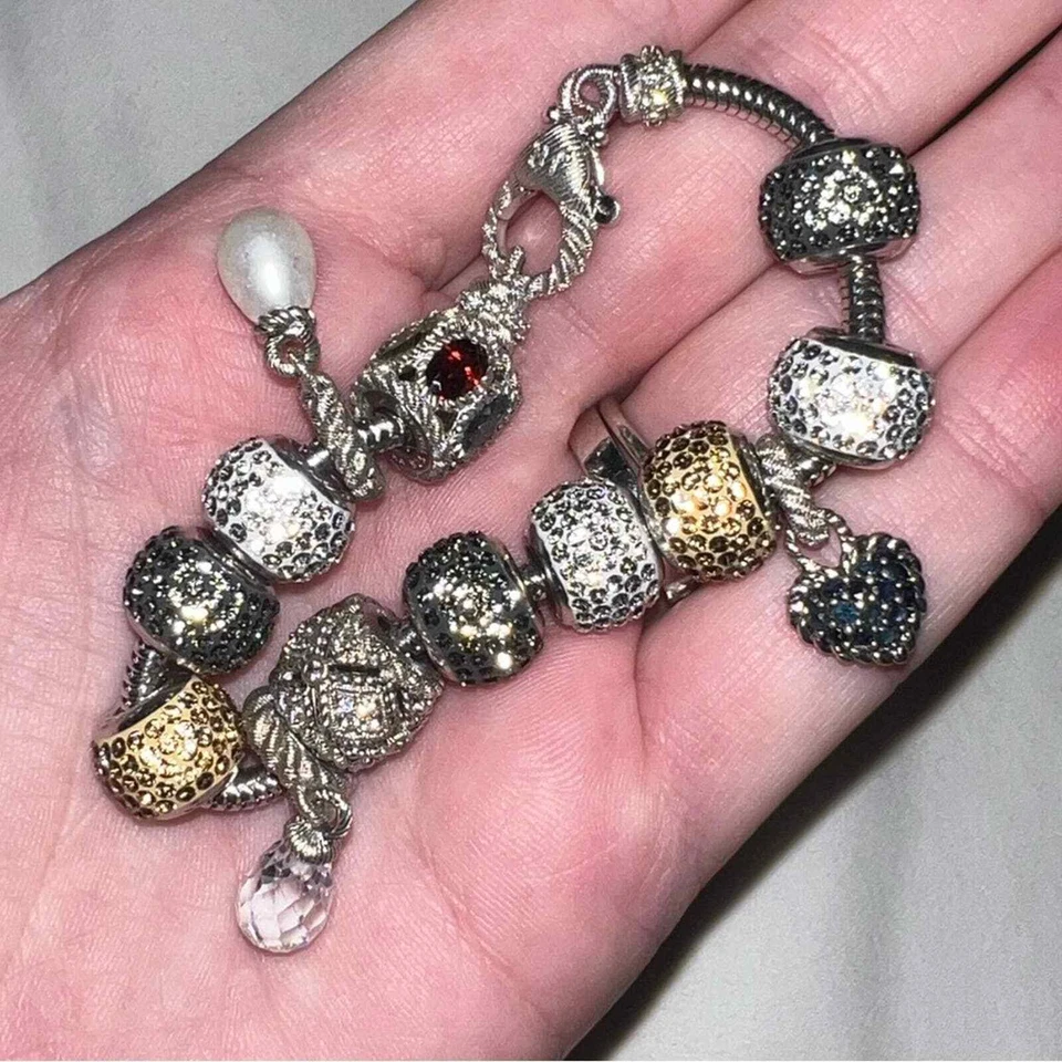 Judith Ripka Fully Completed Charm Bracelet Natural Stones Sterling Silver - Image 2 of 4