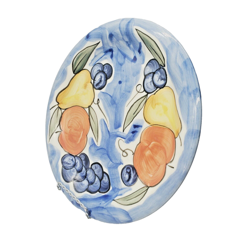 Table Tops Unlimited Mista Dinner Plate Fruit on Blue VTG Hand Painted 1990's - Picture 6 of 10