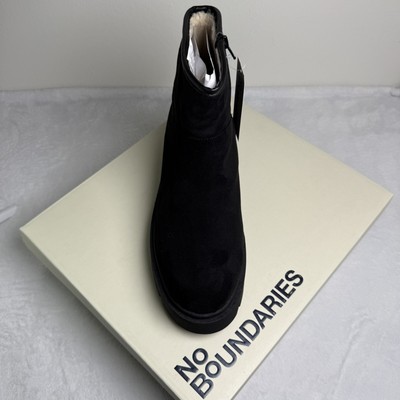 No Boundaries Women's Platform Chunky Sole Cozy Boots Black Zip Side Size 11 NIB