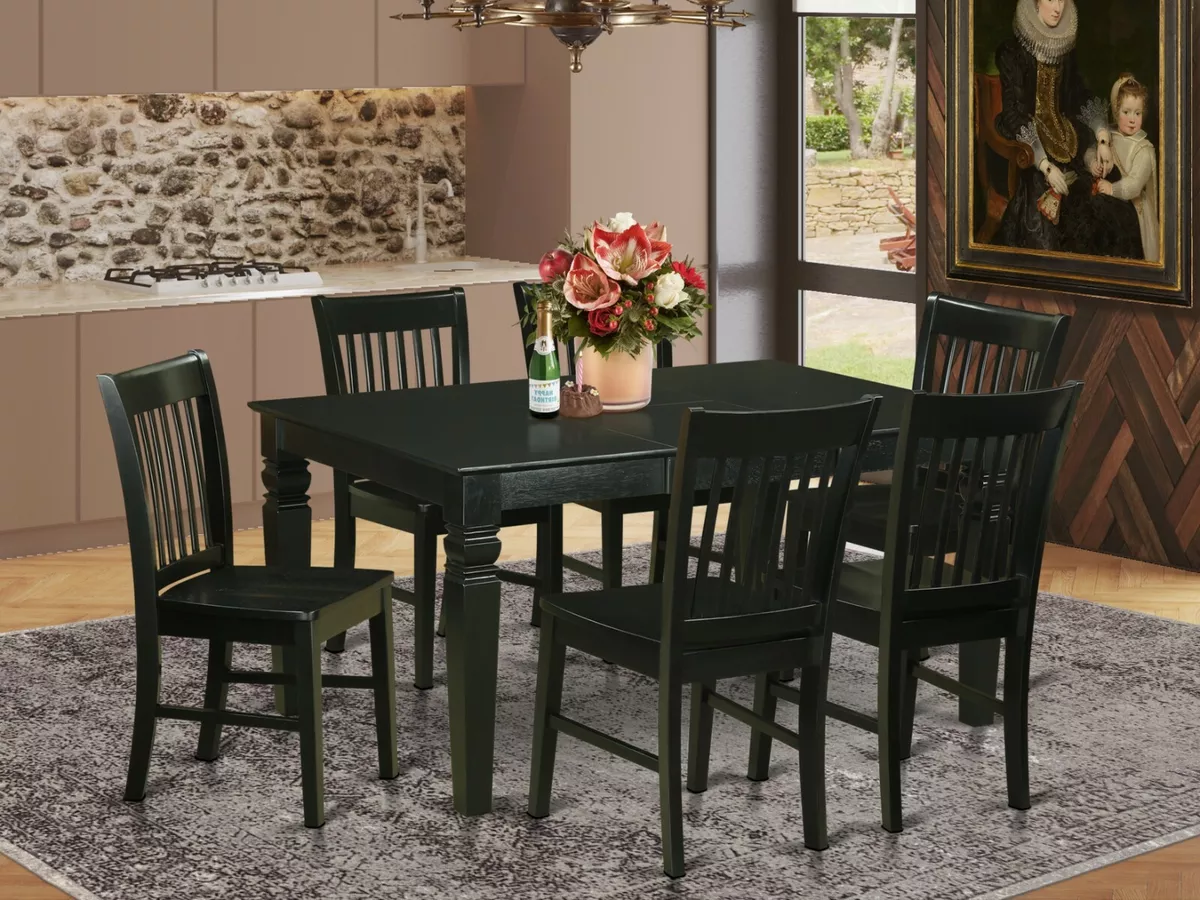 7pc set Weston rectangular dining table with 6 Norfolk wood chairs