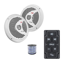 Pyle Marine Bluetooth Controller, 2x 6.5" 150W Waterproof Speakers White ,Wire