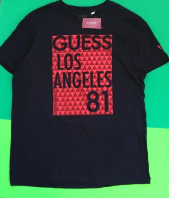 GUESS Los Angeles Men’s Short Sleeve T-Shirt Size LARGE Black w/Red Cotton NEW - Image 1 of 4