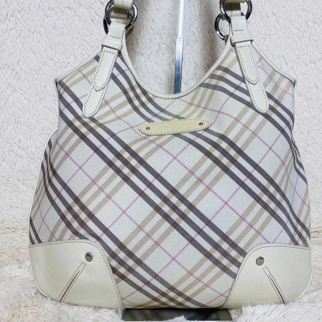Rare Color Extremely Beautiful Burberry Blue Label Nova Check Tote Bag Greige