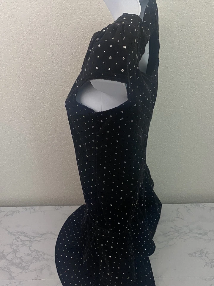 14-16 Niñas George Elegante Vestido de Terciopelo Negro Fiesta Plateado Brillo Lunares R Foto 2 de 4