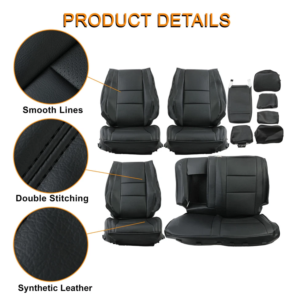 Juego completo de fundas de asiento delanteras y traseras negras para Jeep Grand Cherokee 2011-2021 Foto 3 de 4