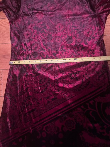 One World Maroon Wine Paisley Velour Velvet Angel Wing Slve Boho Hippie Dress S - Picture 8 of 11