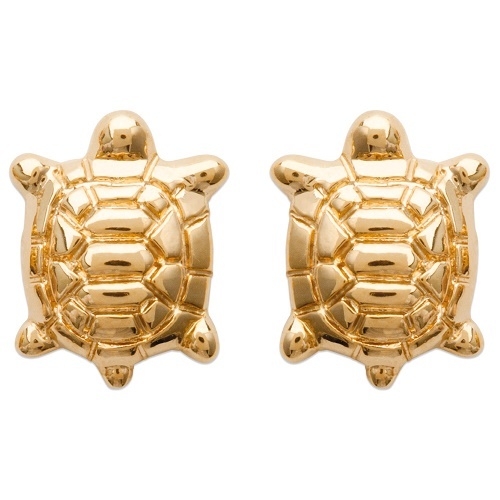 Boucles d'oreilles puces tortues plaqué or 18 carats anti-allergie pour lobes sensibles